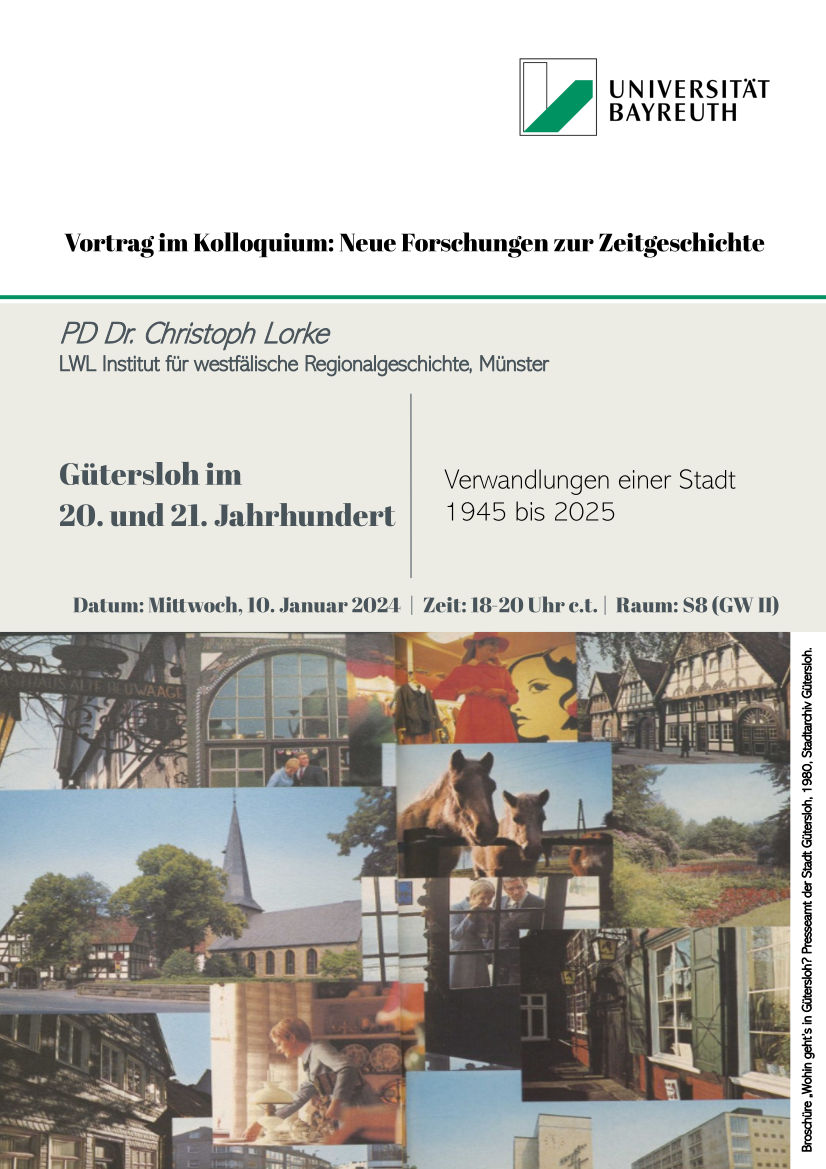 Plakat zum Vortrag am 10.01.2010 mit einer Bildcollage zu Gütersloh im 20. und 21. Jahrhundert